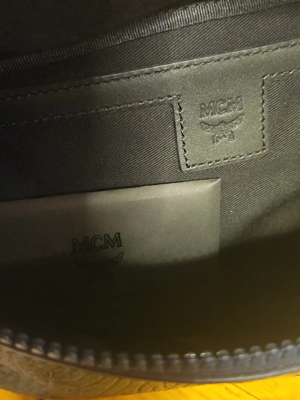 MCM Navy & Dark Grey Logo-Print Leather Belt Bag - Picture 6 of 9